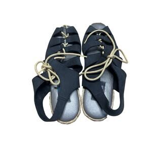 Art Effects Vintage 90s Black Suede Caged Fisherman Sandals Lace Up Sandals 8 M